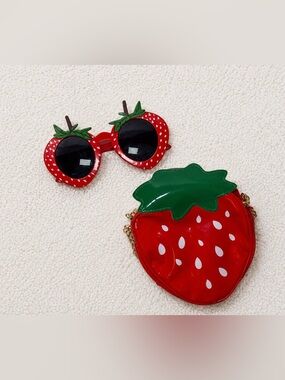 Strawberry Bag and Sunglasses Set Red Novelty Crossbody Purse